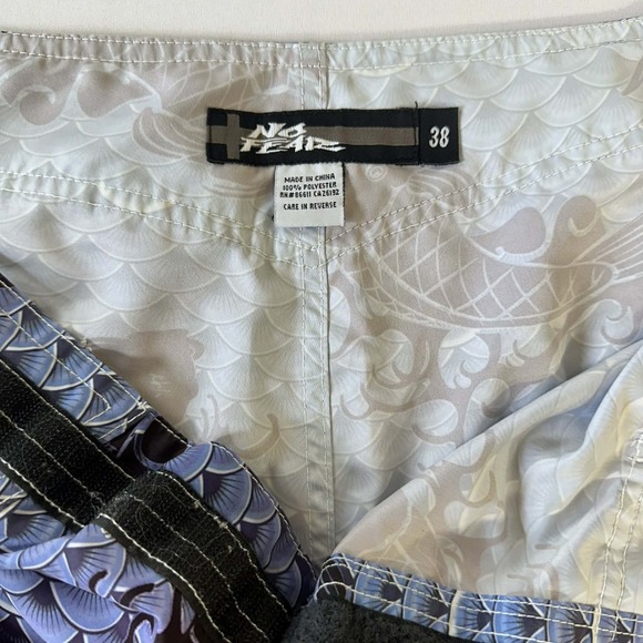 No Fear Board Shorts Mens Size 38 Tie Pockets Unlined Purple Fish scale EUC - Picture 5 of 9